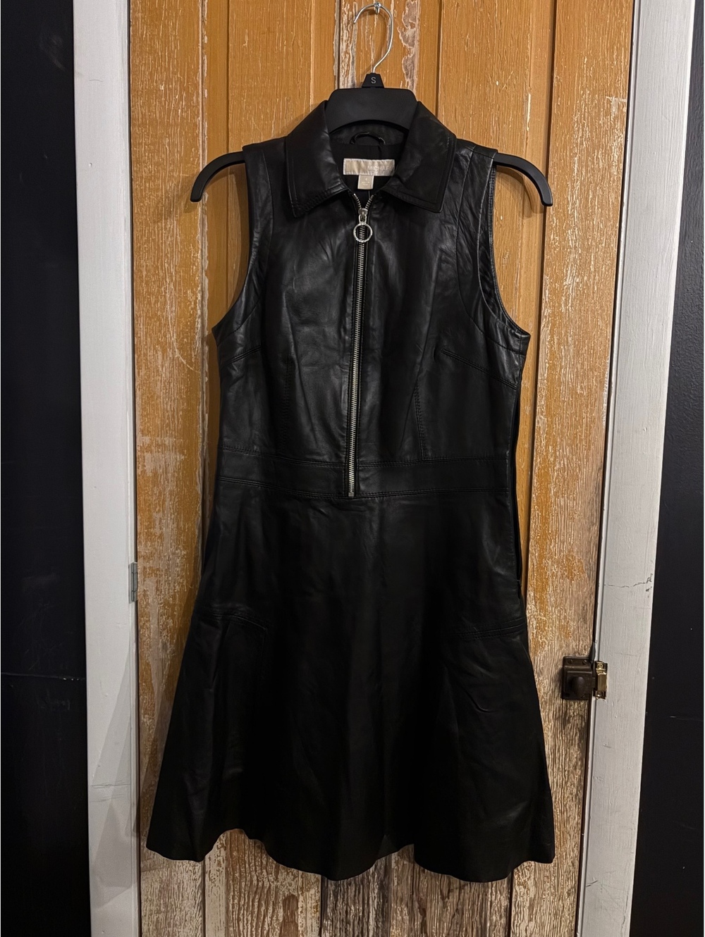 NWT MICHAEL Michael Kors Black Genuine Leather A-Line Dress Size 4 $525